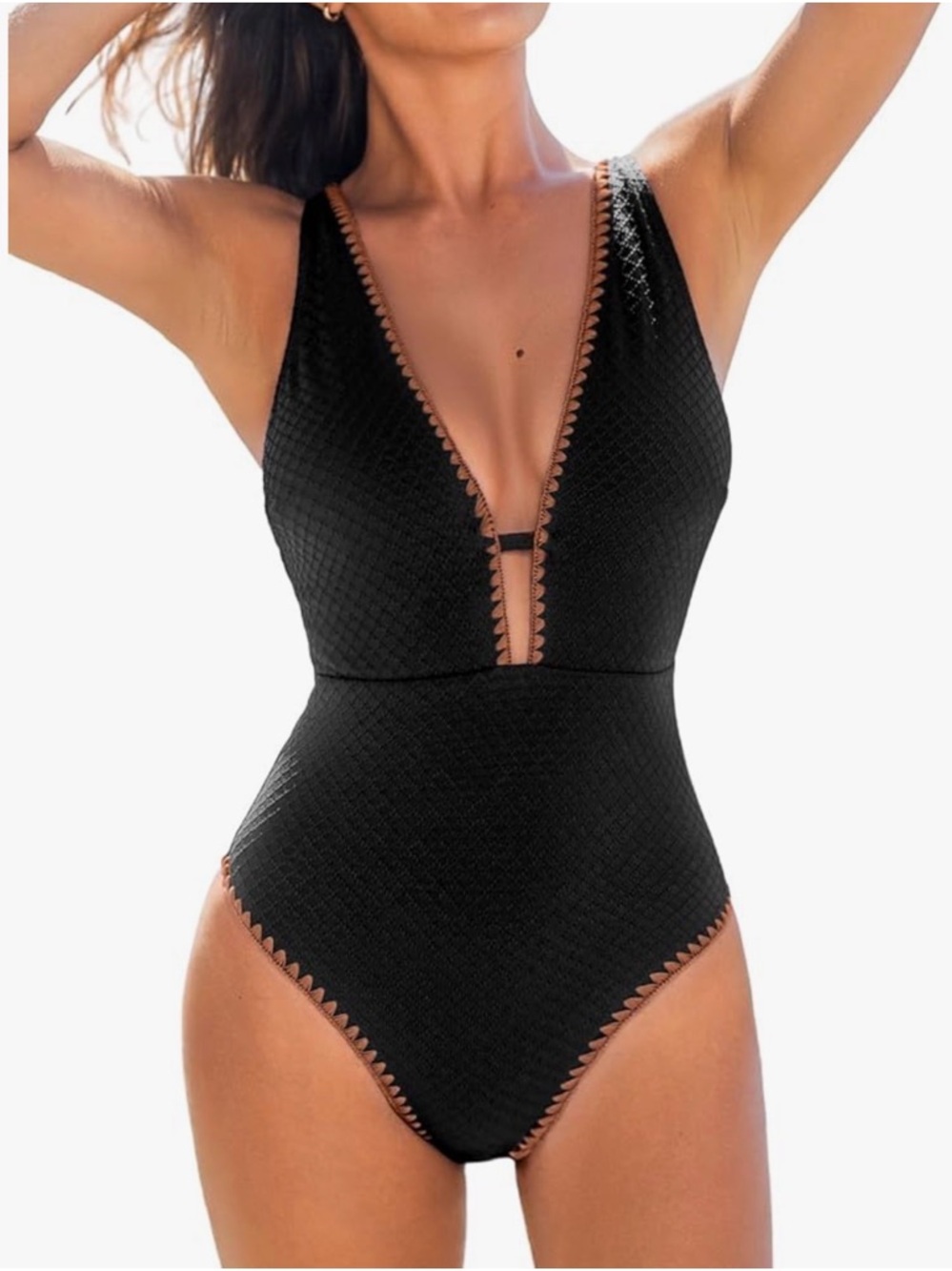 NWT Cupshe Black One Piece Swimsuit Large Tummy Control V-Neck Cutout Criss Cros